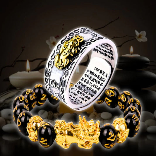 Anillo buda para la abundancia pixiu + pulsera potenciadora feng shui GRATIS